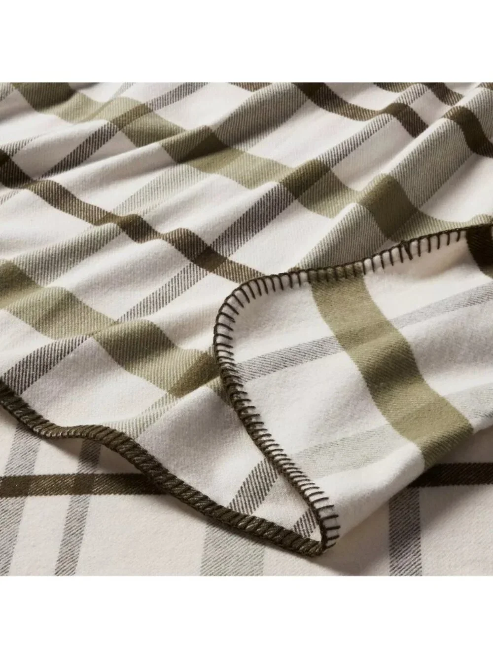 Queen Brushed Cotton Blanket Threshold Green Plaid Twill Hemstitching OOS